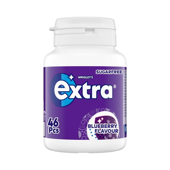 Wrigley's Extra Blueberry Flavour Sugarfree Chewing Gum Bottle 46 Pieces 64g, Imported from Britain