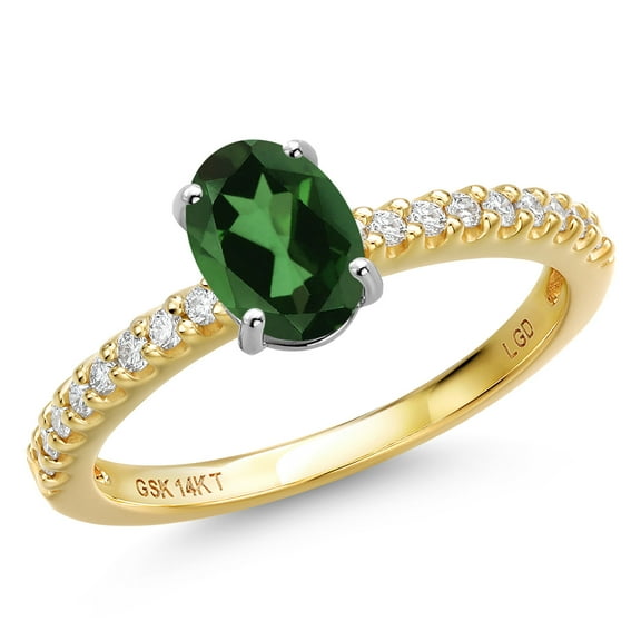 Gem Stone King 14K Two Tone Gold Emerald Envy Mystic Topaz and Lab Grown Diamond Engagement Ring for Women | 0.96 Cttw | Oval 7X5MM | Gemstone November Birthstone | Size 7