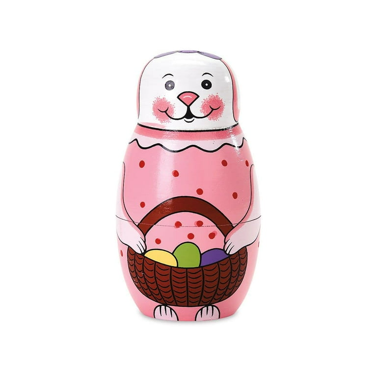 Lillian Vernon Hand Painted Wooden Easter Bunny Nesting Doll Set