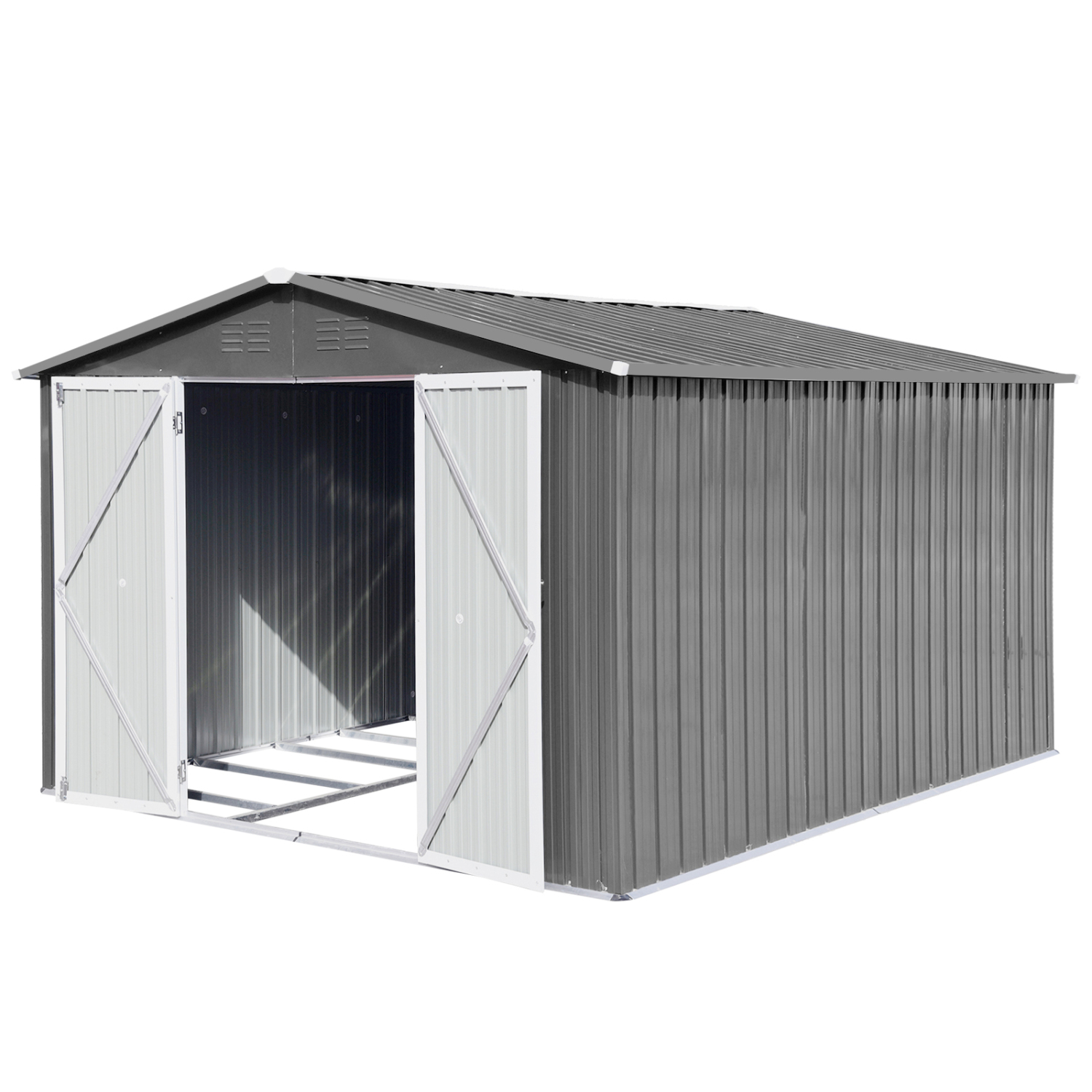 LoLado 10x8 FT Outdoor Metal Storage Sheds, Garden Sheds Waterproof with Lockable Doors, for Backyard, Lawn, Grey