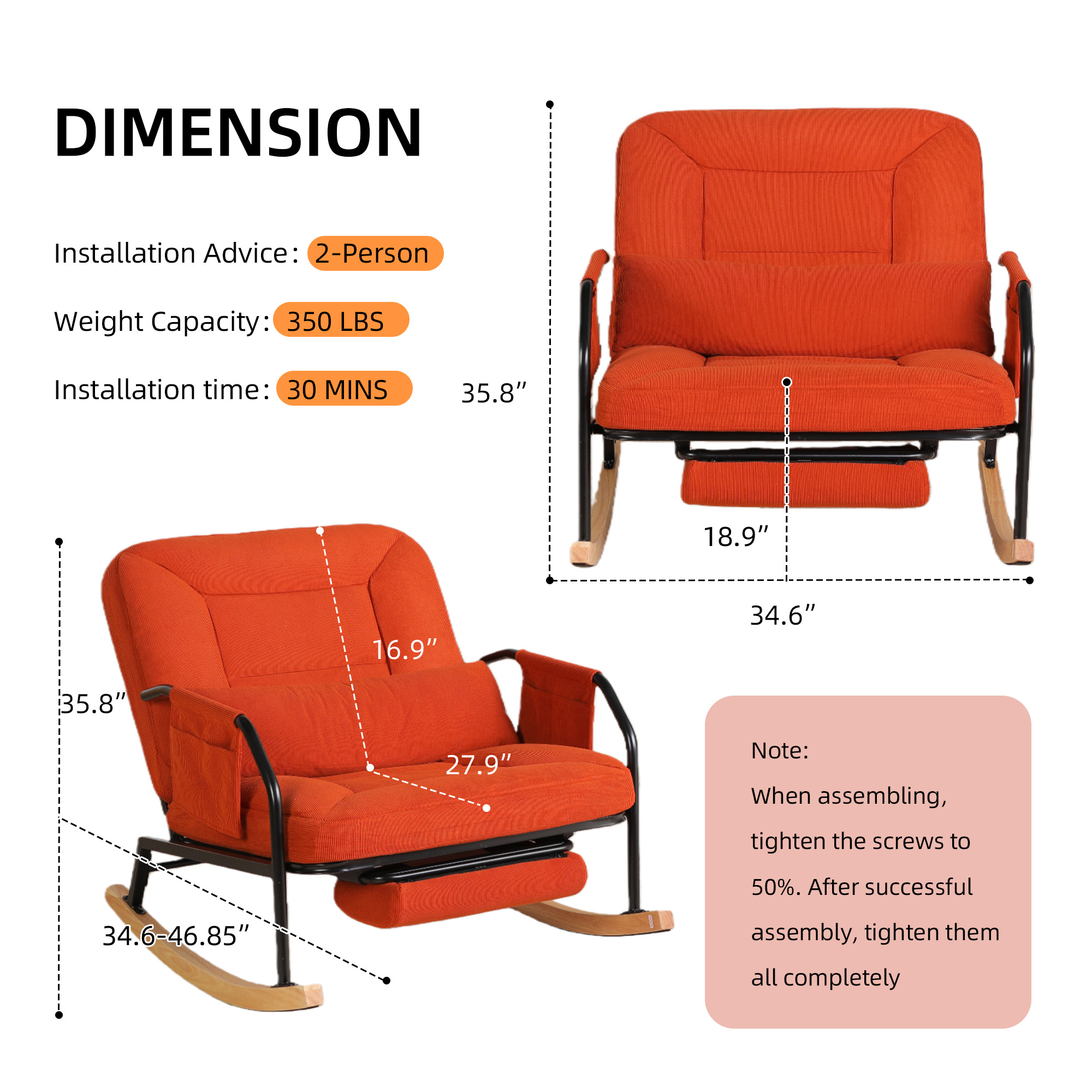 Hforesty Oversized Rocking Chair with Footrest ,Rocker Glider with Metal Farm,Wooden Bottom and Adjustable Backrest for Indoor Use: Balcony, Living Room or Bedroom.(corduroy)BROWN