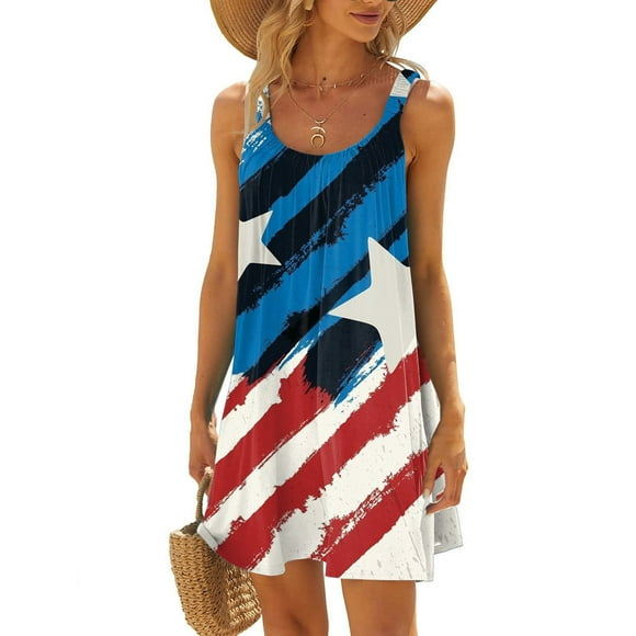 iTNHFP Womens Dresses Plus Size clearance Women Summer Beach Dress Sleeveless Printed Casual Seaside Vacation Mini Dress