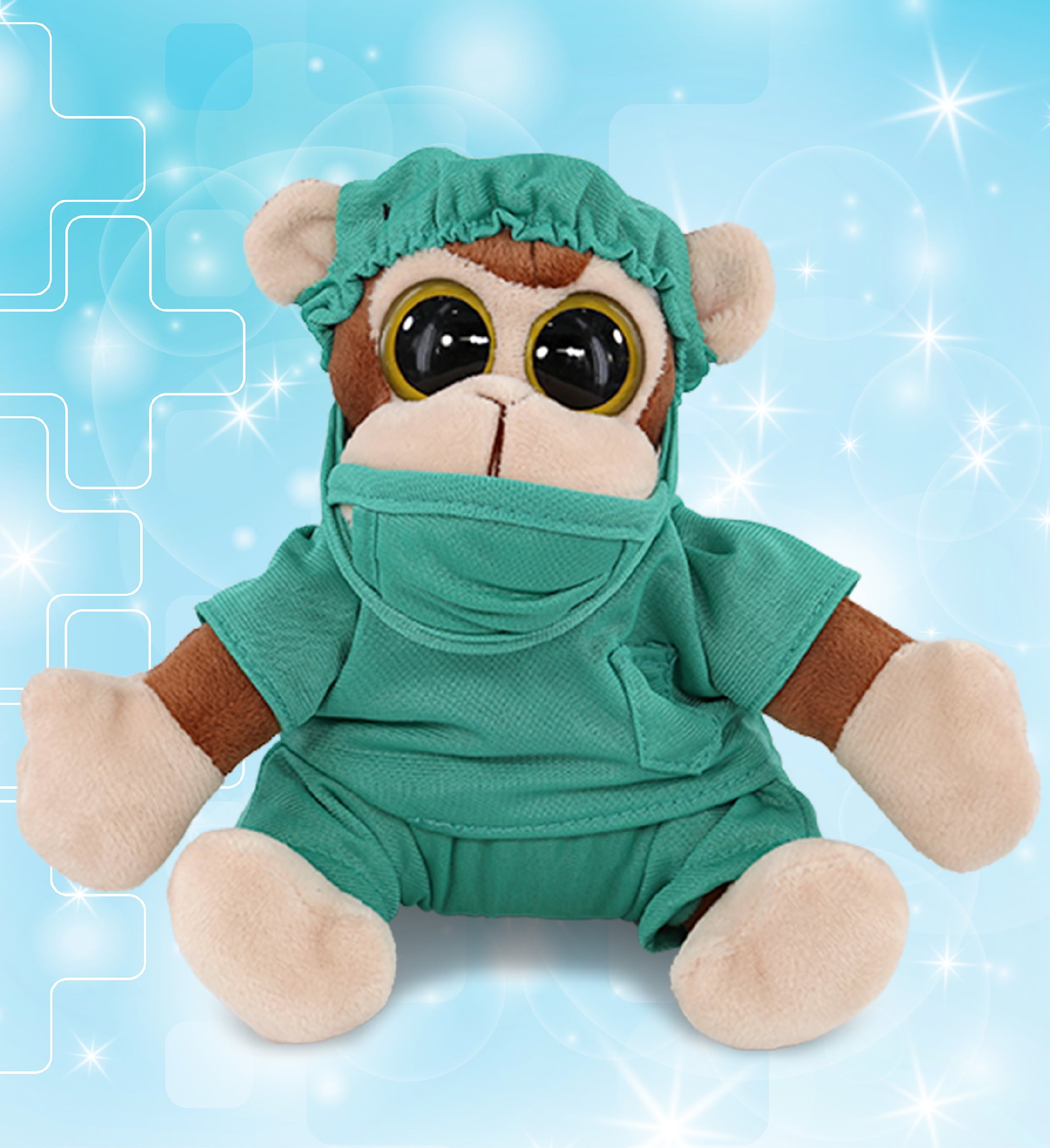 DolliBu Monkey Big Eye 6-inch Doctor Plush Toy - Super Soft Monkey Doctor Stuffed Animal Dress Up with Cute Scrub Uniform and Cap Outfit - Fluffy Doctor Toy Plush Gift - 6 Inches