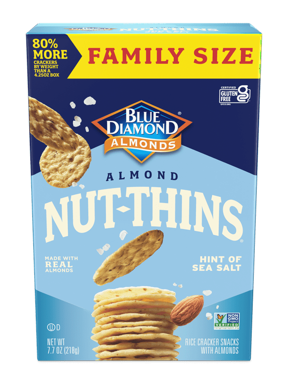 Blue Diamond Almonds, Nut-Thins Family Size, Hint of Sea Salt, Snack Crackers, Gluten-Free, 7.7oz