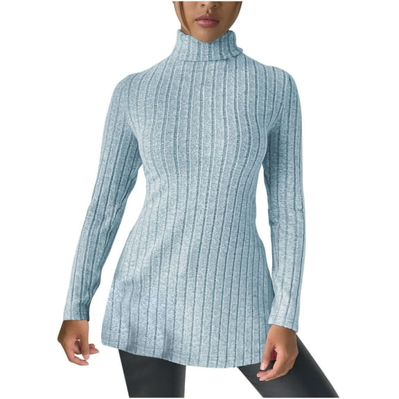 BLVB Sweaters for Women Long Sleeve Turtleneck Side Split Slim Knit Pullover Sweater Tops for Fall Winter