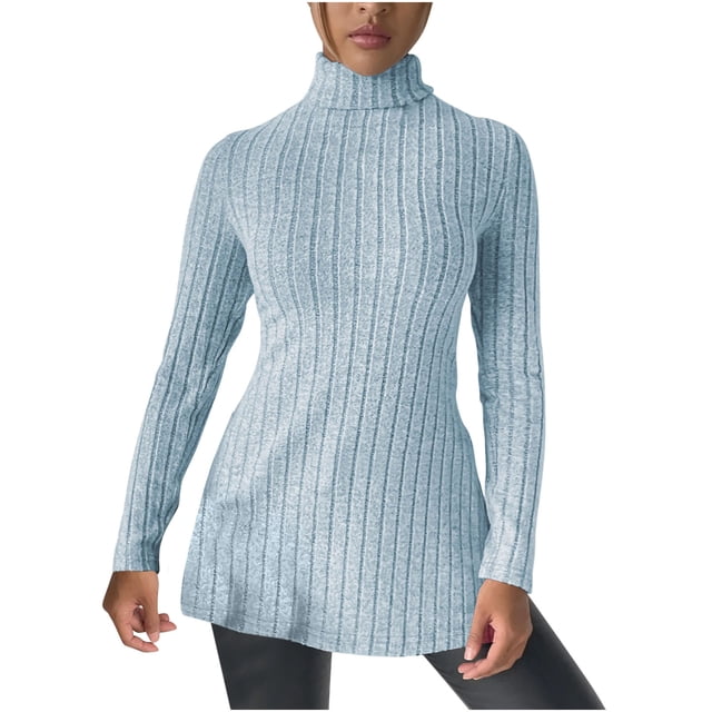 AherBiu Womens Sweater Tops Long Sleeve Turtleneck Ribble Knit Slim Pullover Tunic Sweaters Shirt Blouse