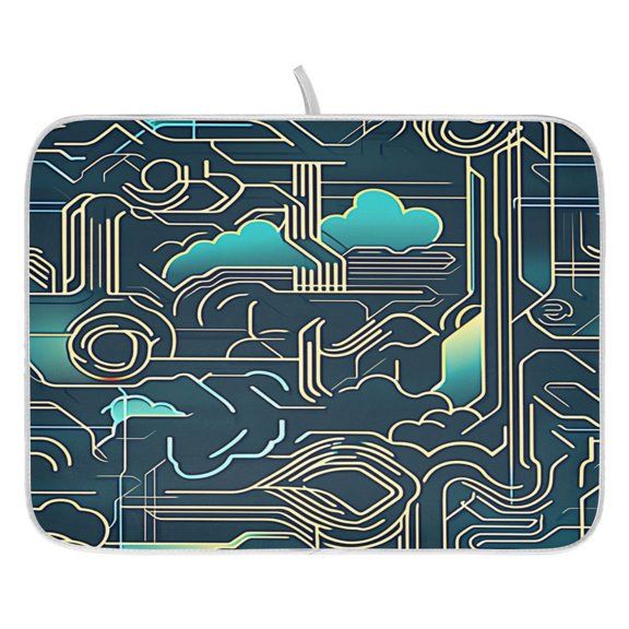 Abstract Line Clouds Dish Drying Mat for Kitchen, Quick Drying Absorbent Soft Durable 16" x 18"