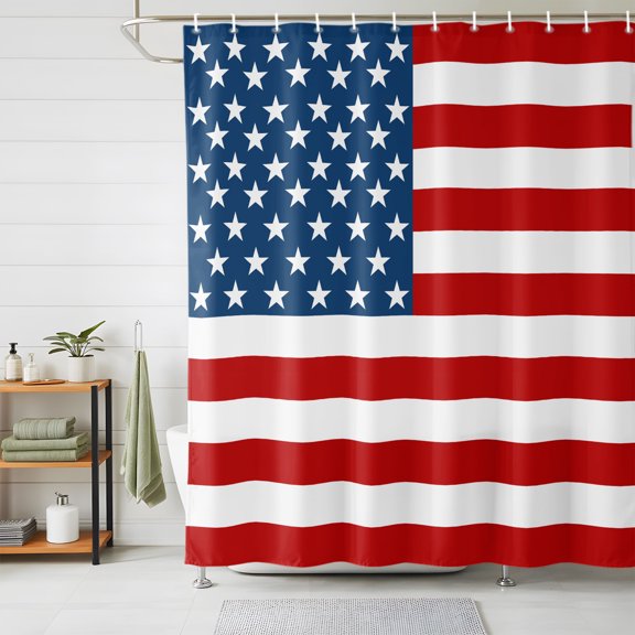 Shower Curtains for Bathroom, American Flag Waterproof Fabric Shower Curtain, Blue Red USA Flag Decorative Bathroom Curtain for Bathtub, 66"x72", No Hooks Included
