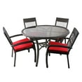 thumbnail image 1 of 5 Piece Brown and Red Weaved Wicker Outdoor Chair and Dining Table Set, 1 of 5