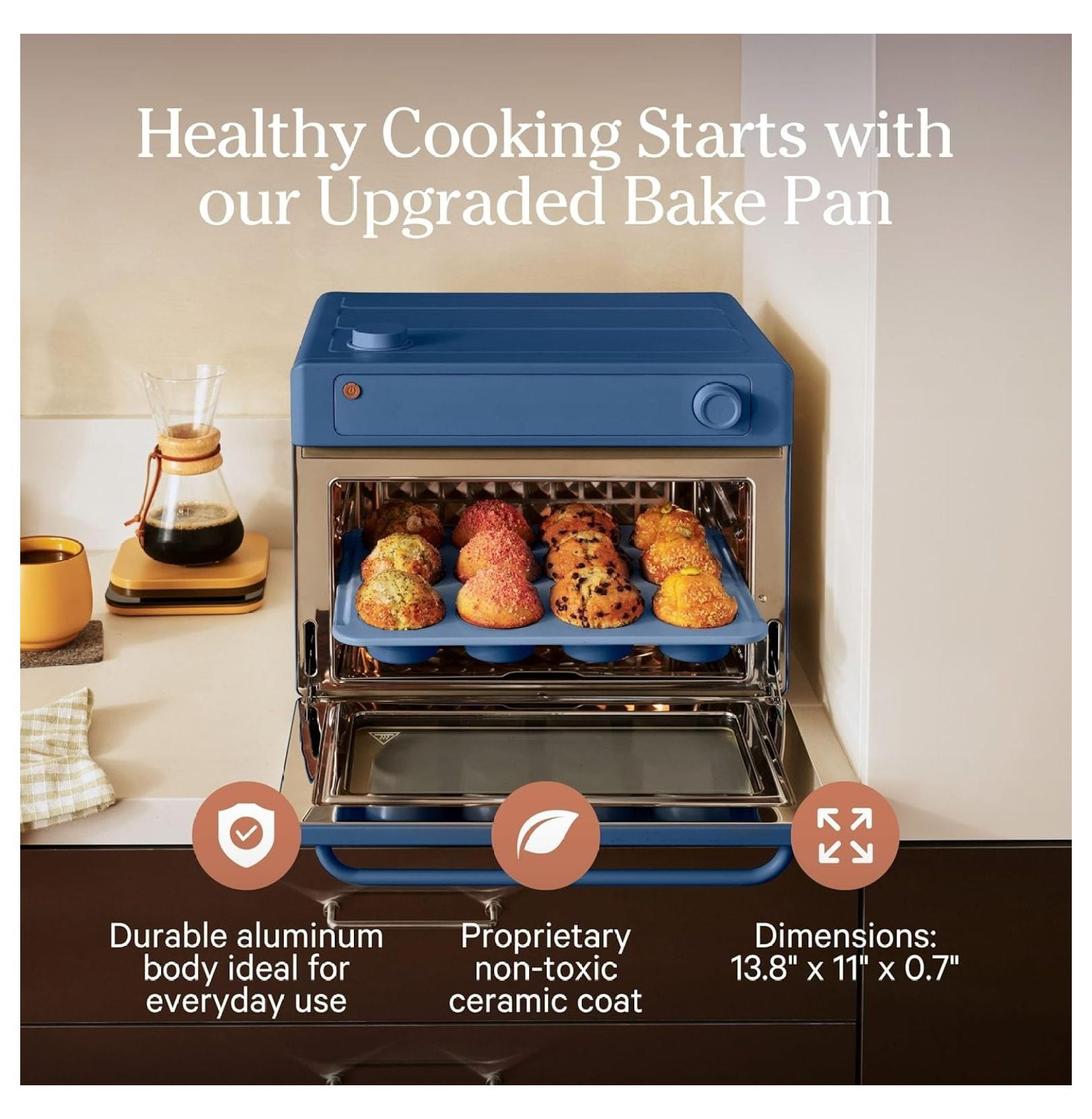 Wonder Oven Pro Kit with Large Aluminum Bake Pan and Steel Air Fryer Basket | Non-Toxic, Non-stick, Easy-to-Clean Baking & Frying Accessories, Oven-Safe up to 450°F | Blue Salt