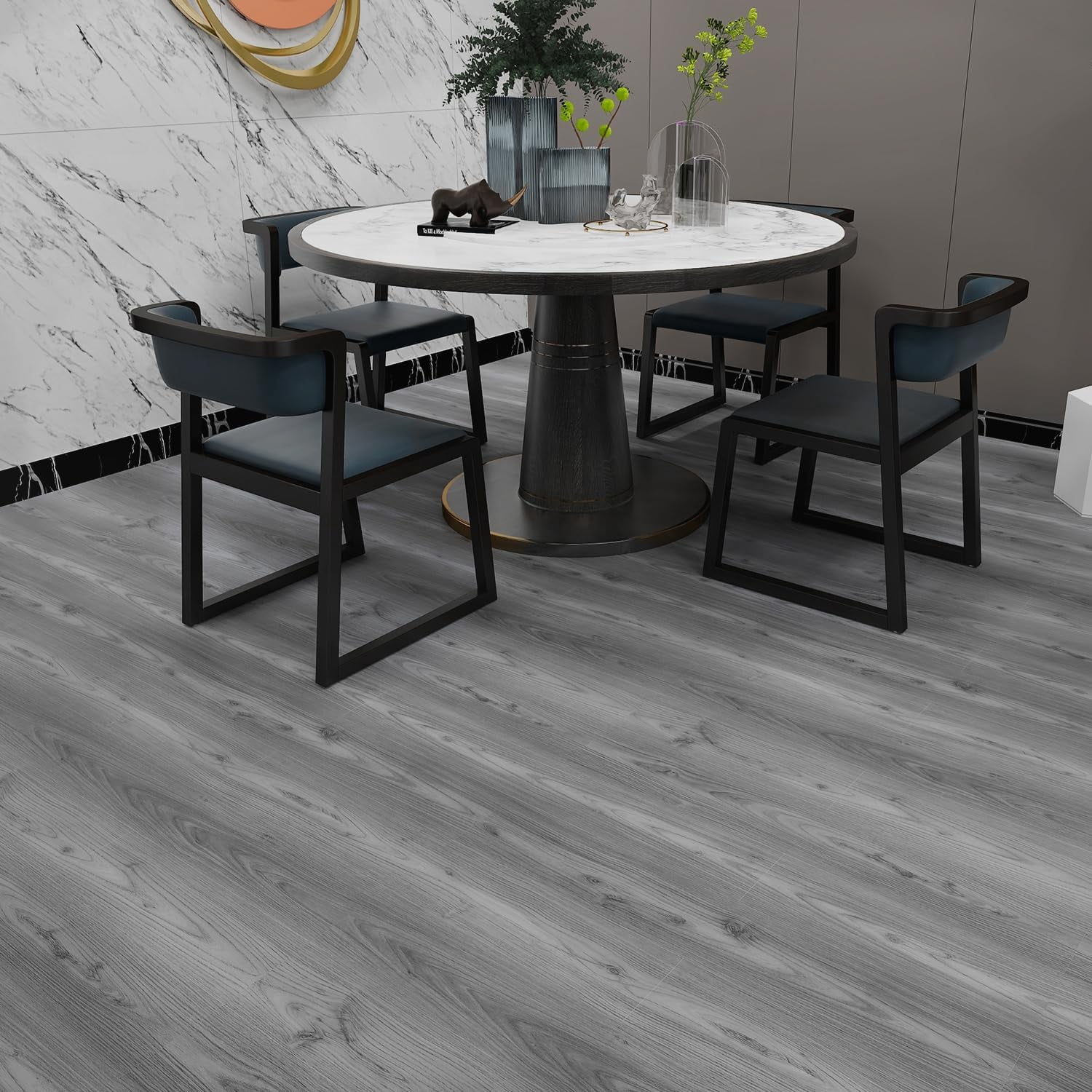 54 Sq.Ft,Wood Peel and Stick Floor Tiles,36 Pack Grey Vinyl Flooring (No Adhesive Residue) 36"×6" Waterproof and Non-Slip Laminate Flooring for Renters Bathroom, Living Room ((Nature Grey)