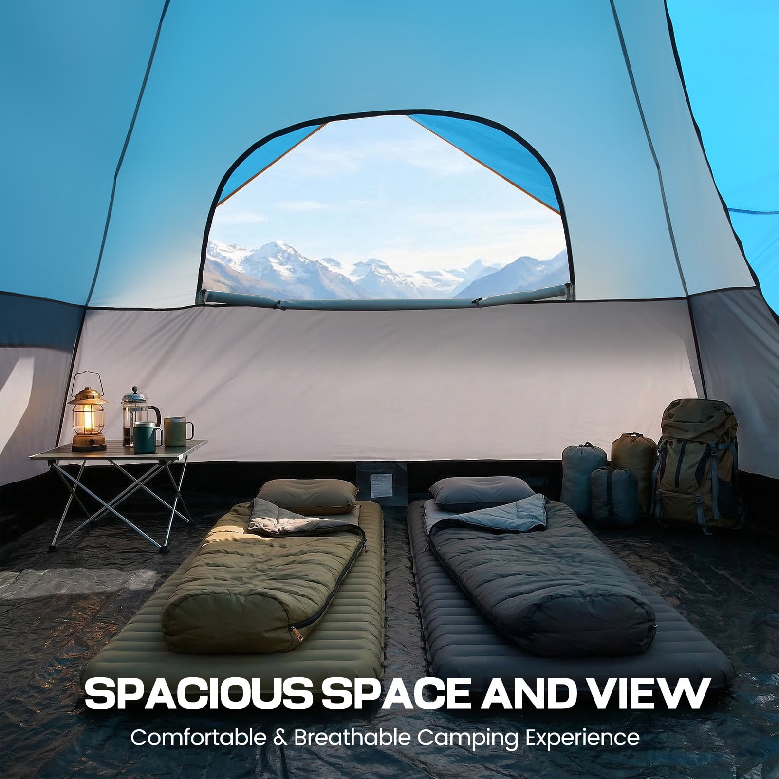 HOTEEL 8-10 Person Tent for Camping, Easy Setup Camping Tent with Rainfly & Screen Windows for Camping/Traveling/Family Gathering/Hiking/Beach, Blue
