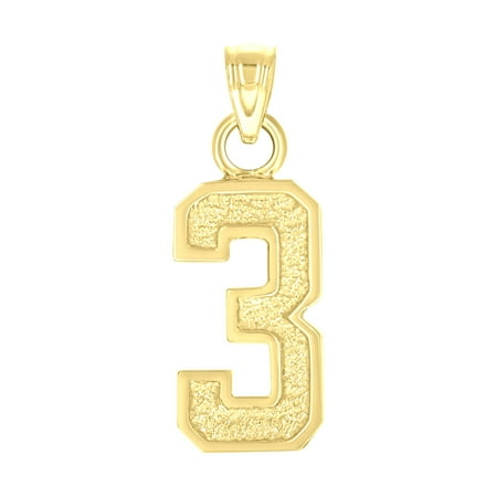 14k Yellow Gold Unisex Initial Number 3 Charm Pendant for Men Women