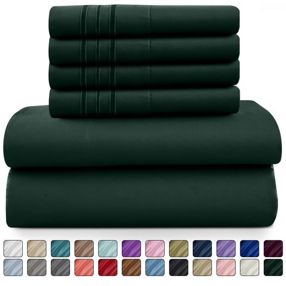 Lux Decor Full Size Bed Sheets - 6 Piece Microfiber Deep Pocket Bedding Sheets & Pillowcase Sets - Emerald Green