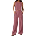 thumbnail image 3 of Women's 2026 Cotton Gauze Linen 2 Piece Set Sleeveless Crop Tank Top and Wide Leg Pants Casual Summer Outfit Pink M, 3 of 4