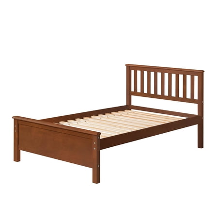Twin Headboard and Wood Platform Bed Frame 78.5 x 42 x 37 Heavy-Duty Wood Bed Frame Platform Bed Frame w/ Footboard Mattress Foundation w/10 Slats Noise-Free 275lbs Walnut SS151