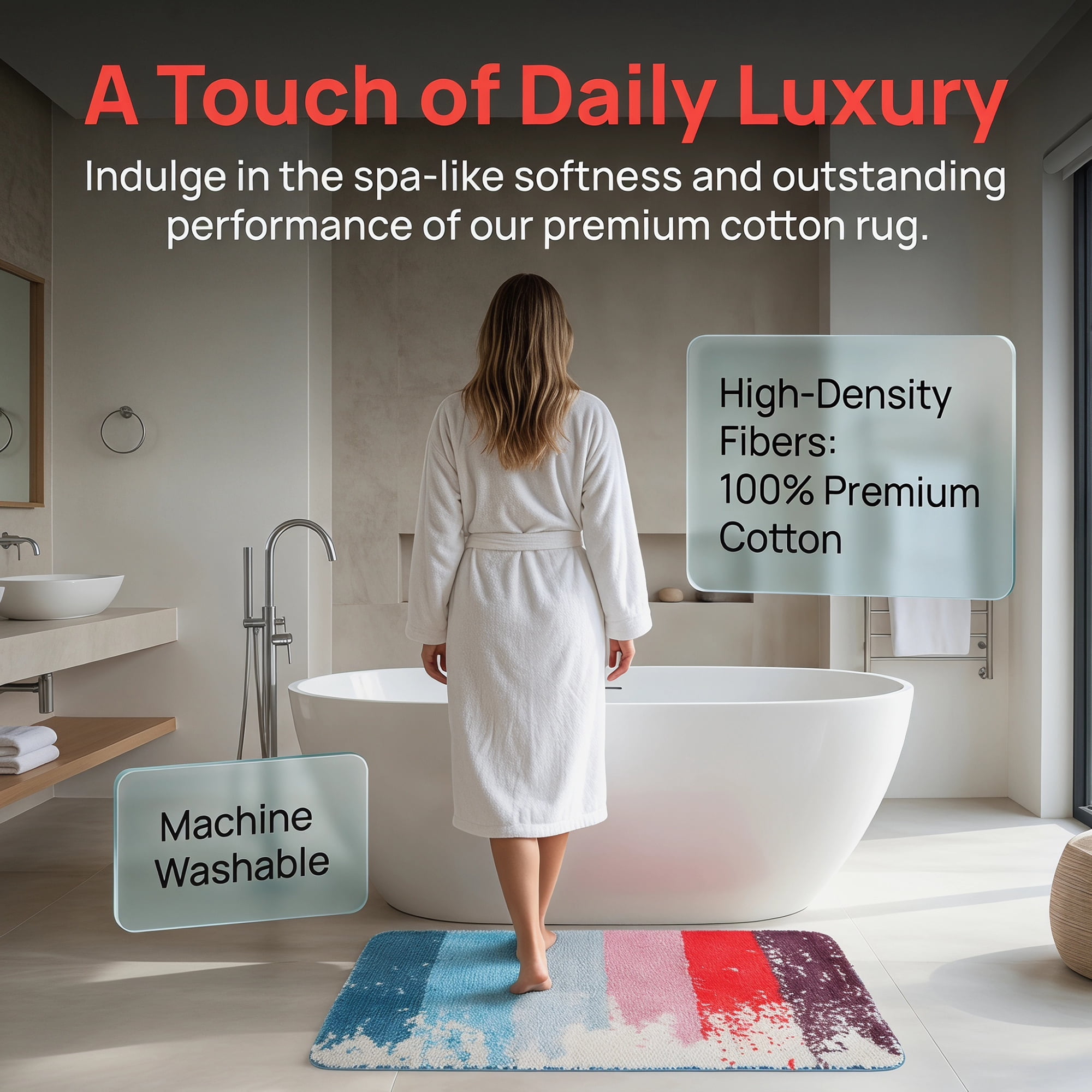 Unique Bargains Non Slip Machine Washable Plush Shaggy Bath Mat Multicolor 32" x 20"