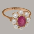 thumbnail image 5 of LBG British Made 9k Rose Gold Natural Ruby & Cultured Pearl Womens Cluster Ring - 33 size options - Size 11.25, 5 of 6