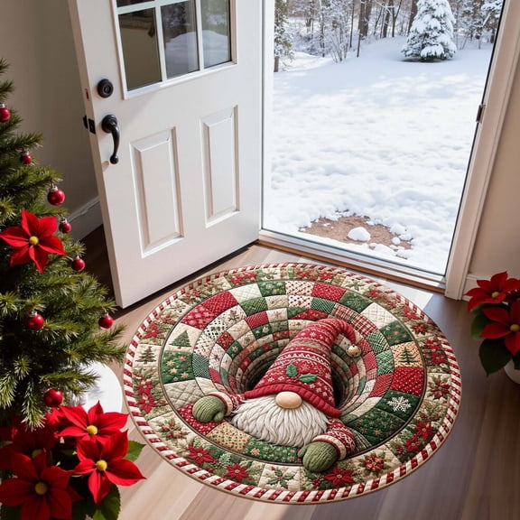 Gnoradne Christmas Optical Illusion Area Mat,Vortex Floor Mat with Xmas Pattern,Christmas 3D Rugs Optical Illusion,Non-Slip Round Floor Mat for Festive Xmas Holiday Party Home Indoor Decorative,19.7"
