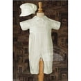 thumbnail image 2 of Baby Boys White Off-White Silk Short Sleeve Bonnet Christening Romper 0-3M, 2 of 3