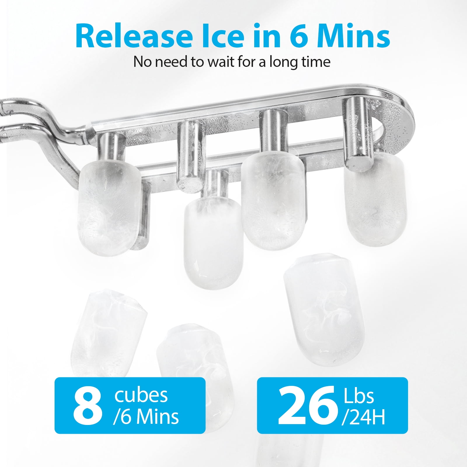 Aeitto Countertop Ice Maker Bullet Ice Machine,26lb/Day Ice with 2 Sizes for Home Kitchen, Office, RV