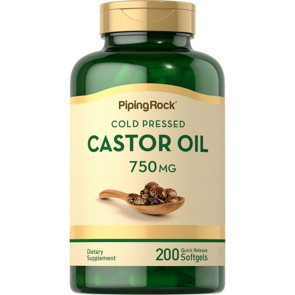 Cold Pressed Castor Oil 750mg | 200 Softgel Capsules | by Piping Rock