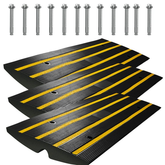 KFFKFF Ramp for Curbs, Trio Pack of Rubberized Driveway Ramps, Robust with a Load Bearing Capacity of 33069 lbs, 2.6-inch Elevated Threshold Ramp, Curbside Bridge Ramps Ideal for Loading Dock, Garage