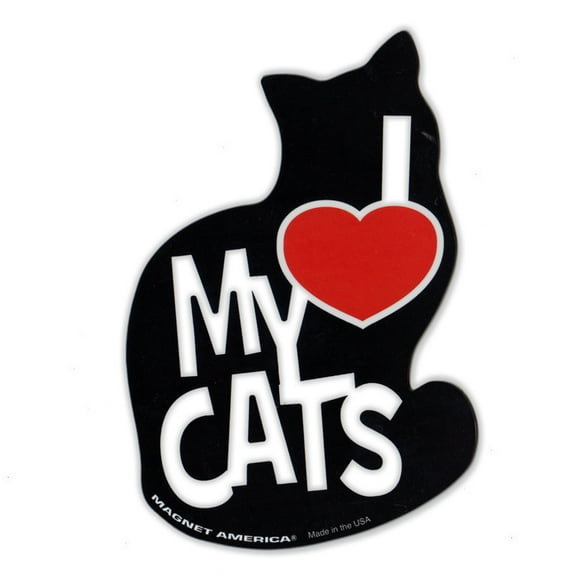 Magnetic Bumper Sticker - I Love My Cats Magnet - Silhouette - 4" x 5.5"
