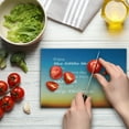 thumbnail image 4 of Enjoy the Little Things Cutting Board, Inspirational Slogan on Future on Blurry Sunset Background, Decorative Tempered Glass Cutting and Serving Board, Small Size, Orange Blue White, by Ambesonne, 4 of 5
