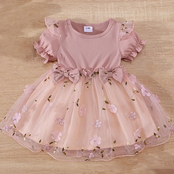 Baby Girl Ruffle Short Sleeve Lace Tutu Princess Dress Toddler Kids Party Birthday Dresses