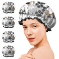 thumbnail image 7 of Shower Caps,Pioneer Flower Floral Print Pattern Waterproof Shower Cap for Women 4 Pieces,Double Reusable Hair Cover for Shower PEVA Elastic Stretch Hem, 7 of 7