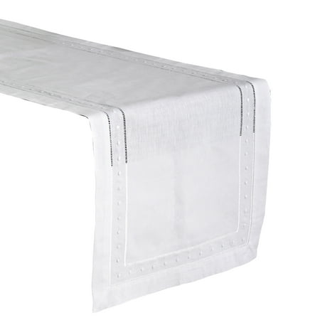 

Fennco Styles Hand Hemstitched and Embroidered Swiss Dot Table Runner 16 x45 White