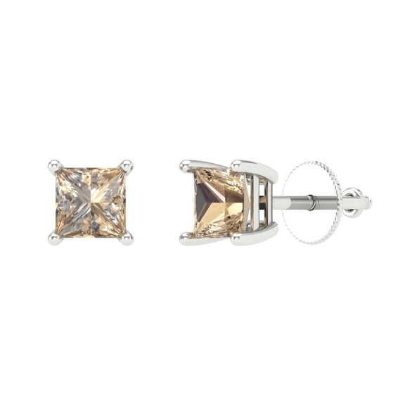 1 ct Screw-Back Stud Earrings for Women | 4.5mm Princess Cut Yellow Moissanite | 18K White Gold