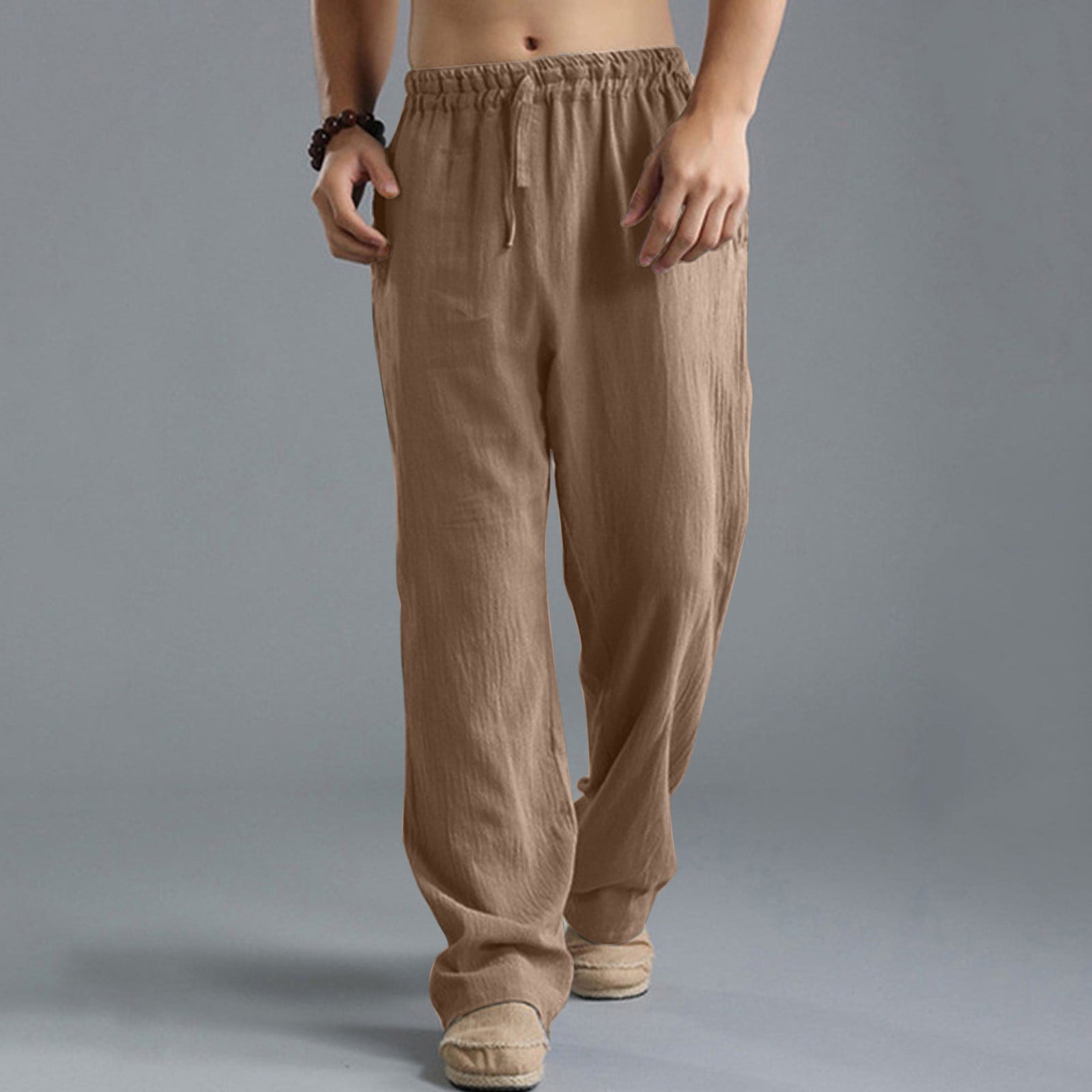 Mens Summer Beach Cotton Linen Yoga Pants Drawstring Elasticated Loose  Trousers | eBay