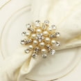 thumbnail image 1 of Flower Pearl Rhinestone Napkin Ring Holder Gold Suitable for Wedding Party Home Kitchen Dining Table Linen Accessories 6 Piece Set, 1 of 5