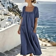 thumbnail image 2 of Ruimatai Women's Square Neck Gathered Short Sleeve Half-Button Loose Fit Casual Maxi Dresses with Pockets for Women Beach & Vacation Wear, 2 of 8