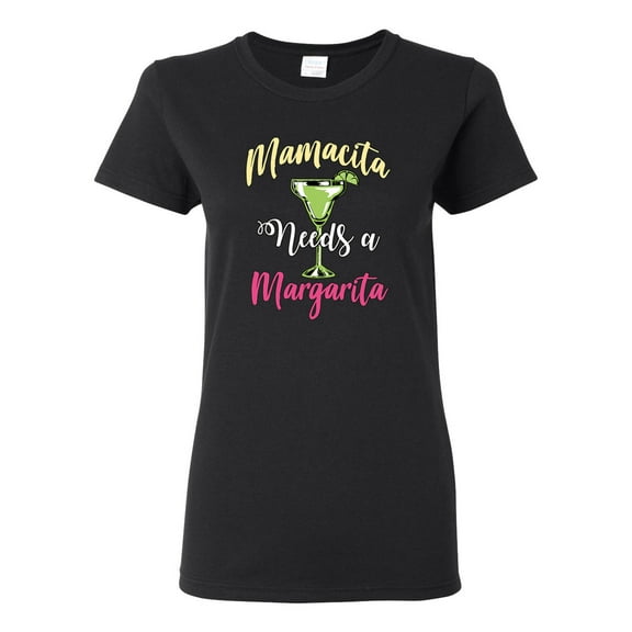 Wild Bobby, Mamacita Needs a Margarita Mother's Day Womens Graphic Tee, Black, Small