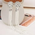 thumbnail image 7 of Grandest Birch Women Shiny Rhinestone Long Tassel Dangle Stud Earrings Bride Jewelry Metal Silver, 7 of 7