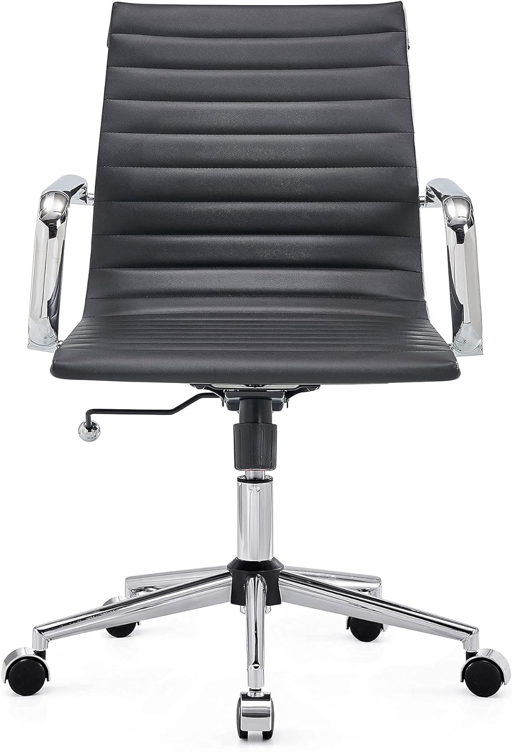 Modern Black Office Chair Computer Desk Chairs Conference Leather Home Office Dsek Chair Mid Back Swivel Chairs with Arms (Black)…