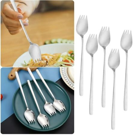 

camping tableware solid hotel 5pc Spork Spoon One Stainless Steel Dessert Instant Noodles Dual Creative Long Handle Portable Tableware
