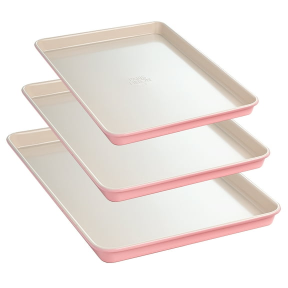 Paris Hilton 3 Piece Bakeware Set, Nonstick, Dishwasher Safe, Heavy Duty Carbon Steel, Pink