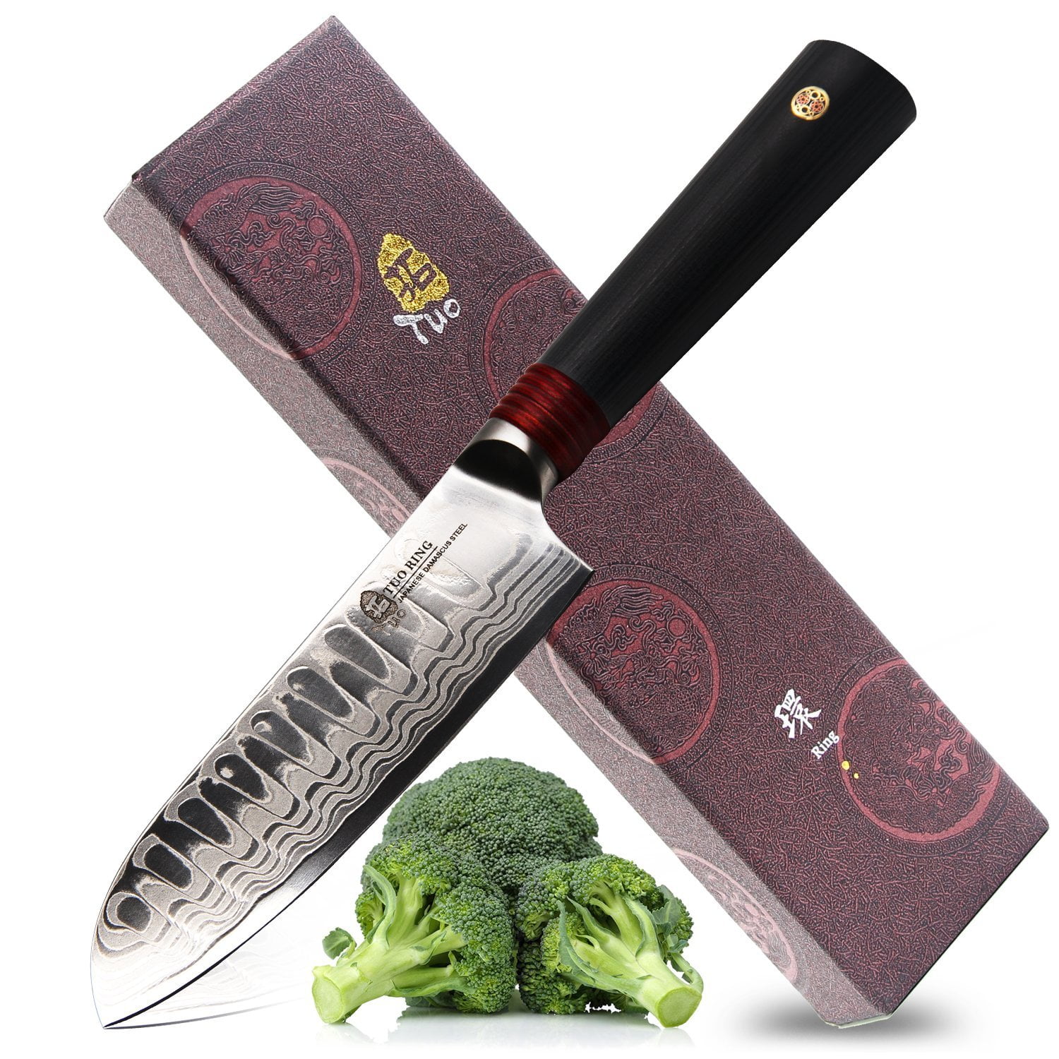 Tuo Cutlery 5.5 inch Santoku Knife Japanese AUS10D Damascus Steel Asian Knife with