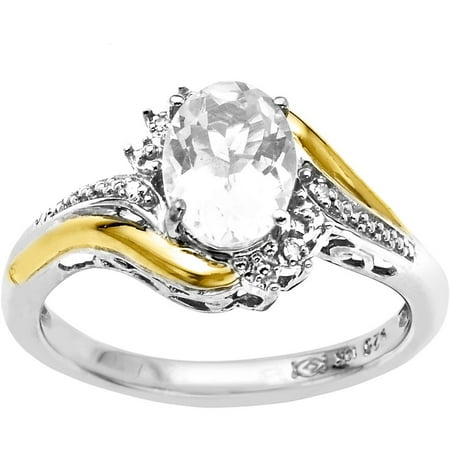 Duet Sterling Silver with 10kt Yellow Gold Oval White Topaz and Diamond Accent Ring