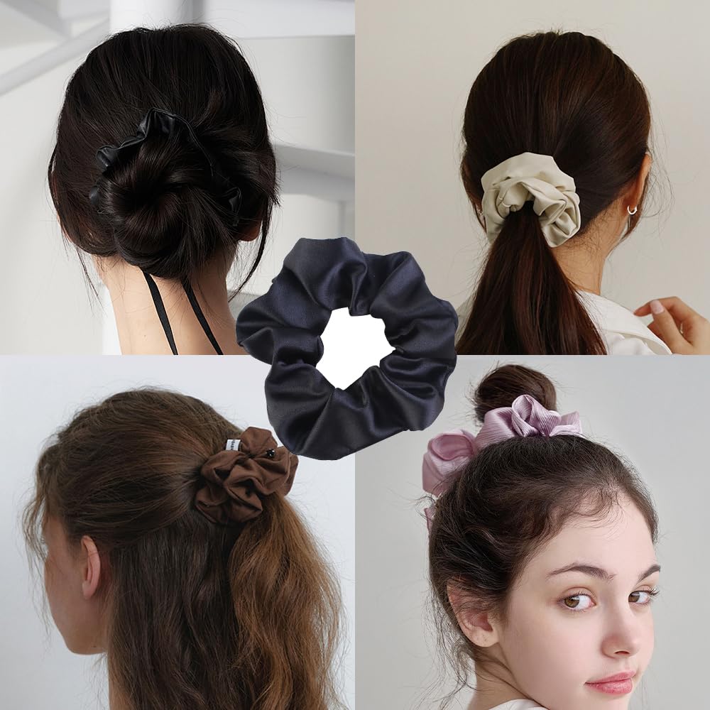 Satin Scrunchies for Women No Hair Damage, No Crease, Suitable for All Hair Types Elastics Bands Accessories Girls Black 5pcs