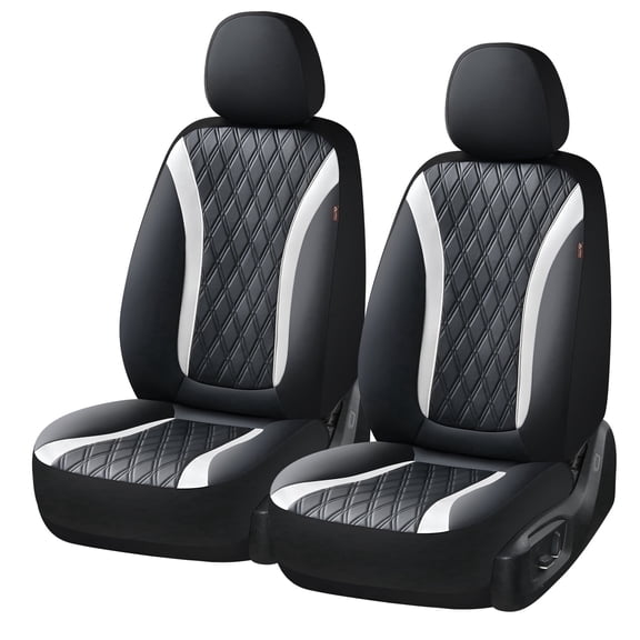 Coverado Car Seat Covers, Faux Leather with Carbon Fiber Front Car Seat Protectors, 4 Pieces Universal Fit for Most Cars SUV Trucks, Black&White