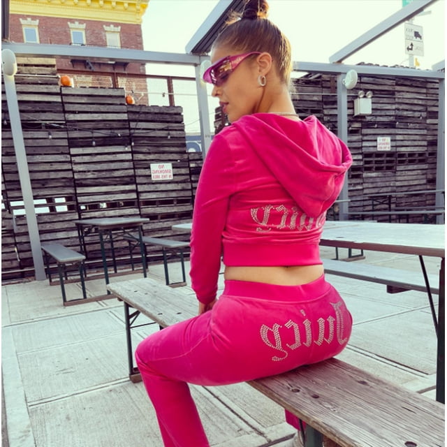Chándal Juicy de terciopelo para mujer Chándal Couture acolchado-Rosa Rojo-XXL brillar Electrónica