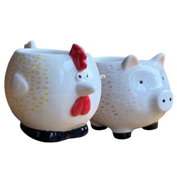 Ceramic Farm Animal Plant Pots - Pig & Chicken - Cute Indoor Planters Succulent Plant Pots Flower Cactus Planter - Set 2 - White Ceramic Plant Pots