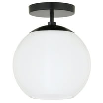 Evelyn&Zoe 9" Matte Black Metal/Glass Semi Flush Mount