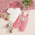 thumbnail image 4 of Infant Kids Summer Two-Piece Outfit Short Sleeve Ribbed Romper Bodysuit Cartoon CatBowknot Suspender Shorts Headband Girl Outfits Kids Clothes Size 6-12 Months, 4 of 5