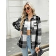 thumbnail image 3 of Zeagoo Flannel Cropped Jacket Wool Blend Shacket Plaid Button Down Shirt Fall Winter Fashion Long Sleeve Coat with Pockets, 3 of 6